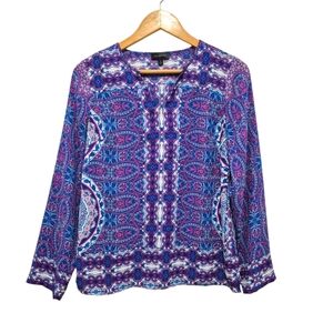 Semi-Sheer Boho Print Top -The Limited SIZE Small Bohemian Blues Pinks